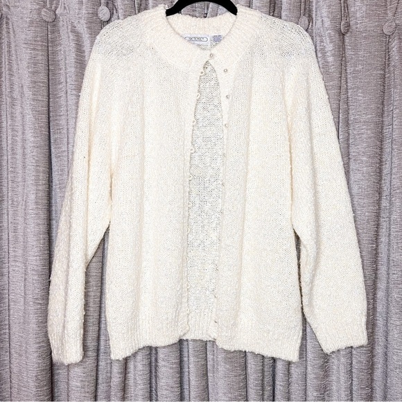 Vintage Pretense Yellow Boucle Pearl Button Cardigan Sweater Size 18W - Picture 1 of 12